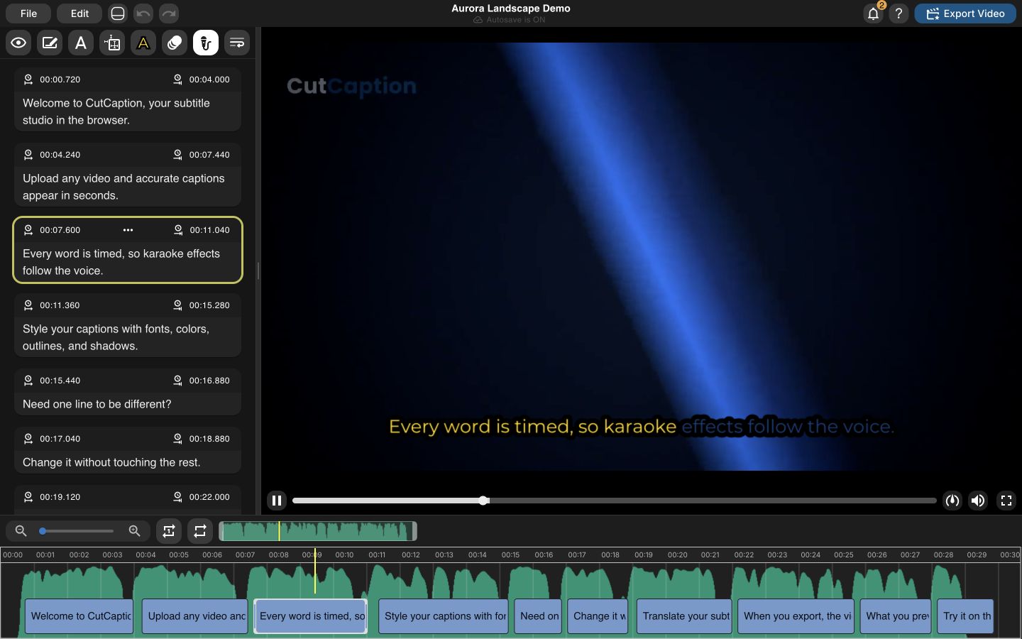 CutCaption product workflow from subtitle editing to exported video
