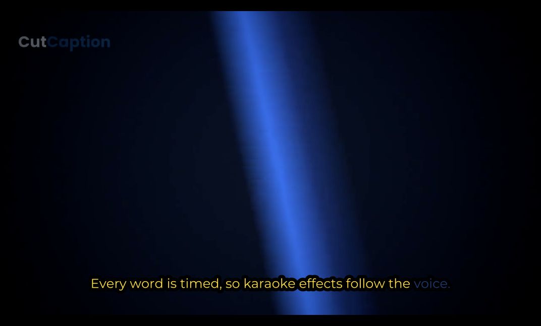 Real CutCaption browser preview with karaoke captions over the Aurora demo video