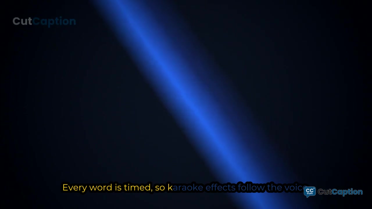 Real CutCaption burned-in export of the same Aurora demo frame and karaoke captions